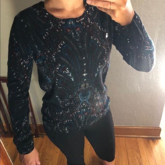 Sz M Joie Eloisa Cashmere Pullover Sweater Abstract print Scoop Neck Long Sleeve - Picture 1 of 6